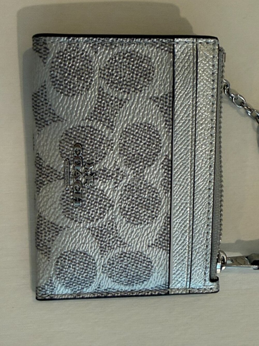 Coach Min/Skinny ID Case Card Holder Signature Canvas key chain/ Wallet Silver - Picture 6 of 14